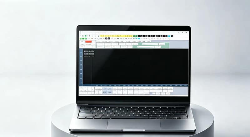 Laptop display running ZINGCUT intelligent control software system for flexible material vibration knife cutting machine, including motion control, material identification, visual positioning and automatic nesting functions