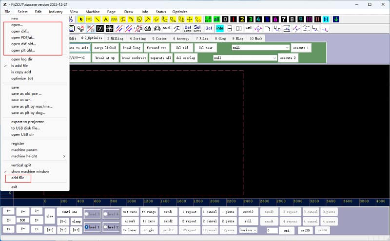ZINGCUT software interface, furniture industry workflow, import DXF PLT design files for digital cutting machine